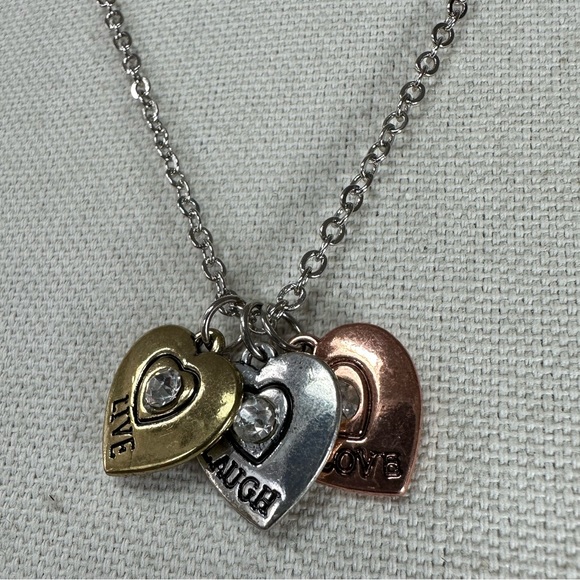 Floating hearts with rhinestones necklace - Picture 2 of 5